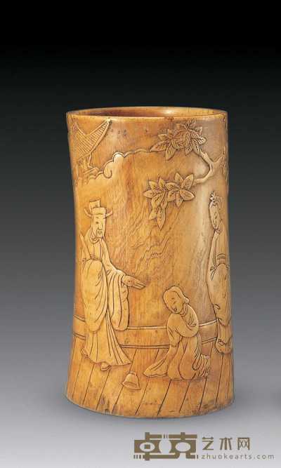 清 象牙人物笔筒 高15.3cm